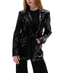 Azalea Wang Dubai Sequin Notch Collar Button Front Blazer