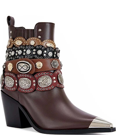 Azalea Wang Dusan Cocho Straps Pointed Cap Toe Western Booties