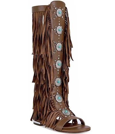 Azalea Wang Dustine Fringed Tall Gladiator Sandals
