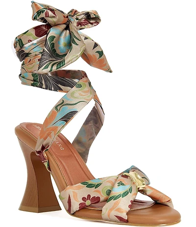 Azalea Wang Elandra Floral Print Ankle Tie Sandals