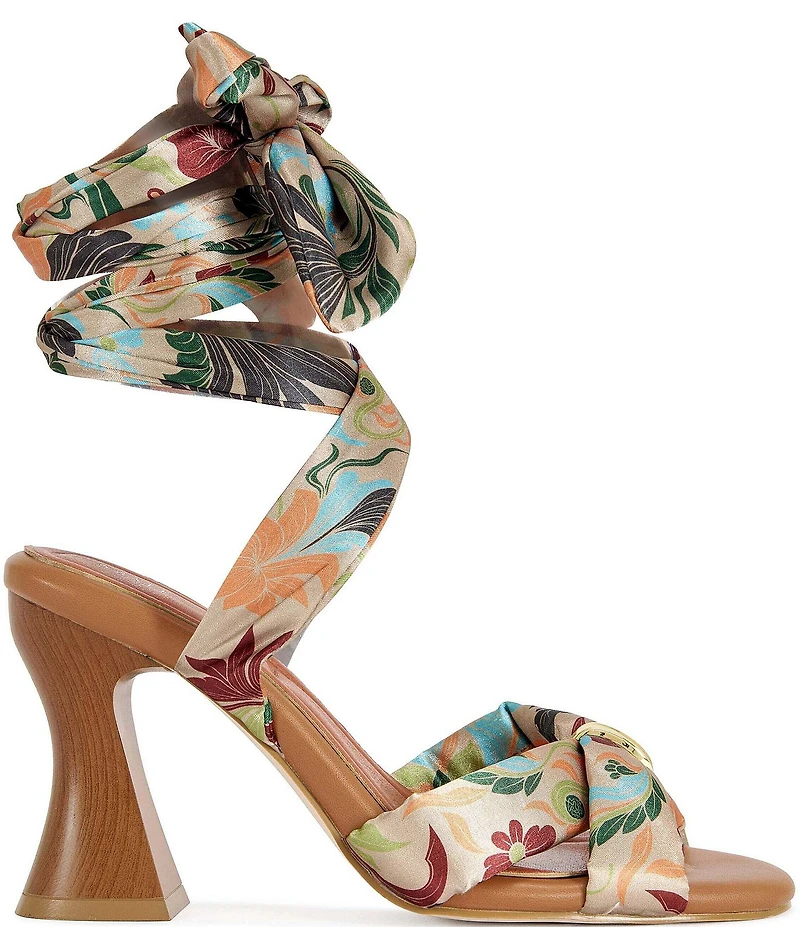 Azalea Wang Elandra Floral Print Ankle Tie Sandals