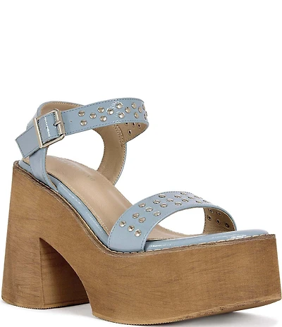 Azalea Wang Elizabella Studded Patent Block Heel Platform Sandals