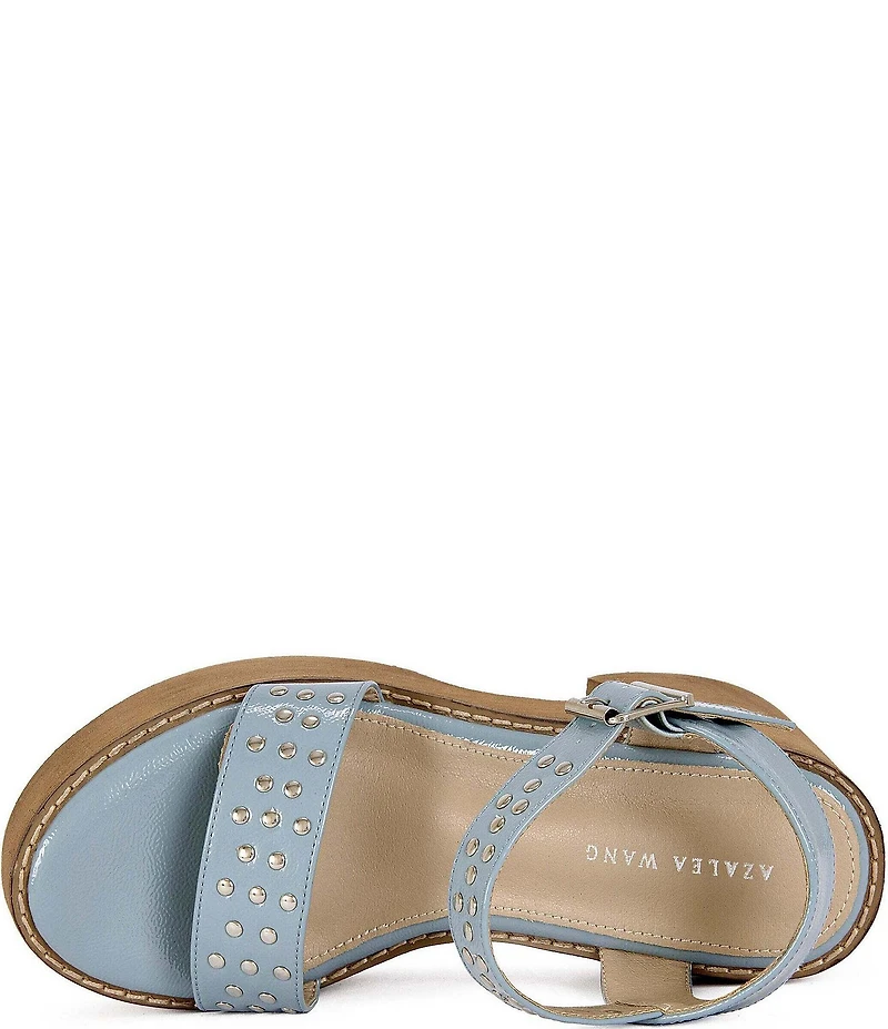 Azalea Wang Elizabella Studded Patent Block Heel Platform Sandals