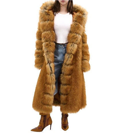 Azalea Wang Elizabeth Tan Faux Fur Hooded Neck Oversize Snap Front Trench Coat