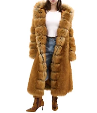 Azalea Wang Elizabeth Tan Faux Fur Hooded Neck Oversize Snap Front Trench Coat