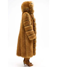 Azalea Wang Elizabeth Tan Faux Fur Hooded Neck Oversize Snap Front Trench Coat
