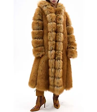 Azalea Wang Elizabeth Tan Faux Fur Hooded Neck Oversize Snap Front Trench Coat