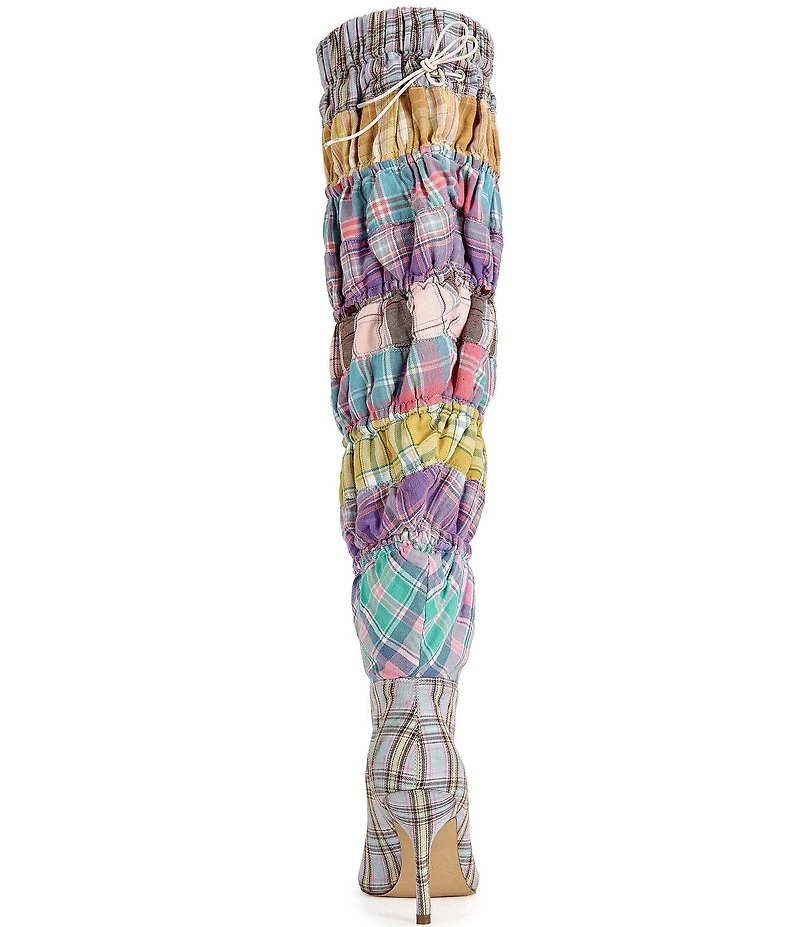 Azalea Wang Elodie Mixed Plaid Stretch Over The Knee Boots