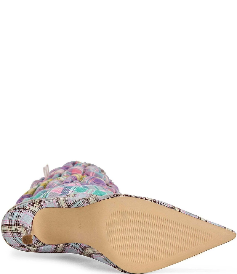 Azalea Wang Elodie Mixed Plaid Stretch Over The Knee Boots