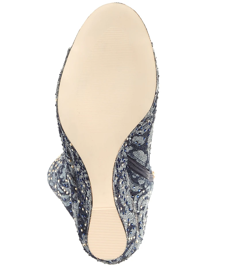 Azalea Wang Elphaba Floral Denim Studded Peep Toe Wedge Booties