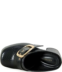 Azalea Wang Elysia Embossed Big Buckle Block Heel Platform Mules