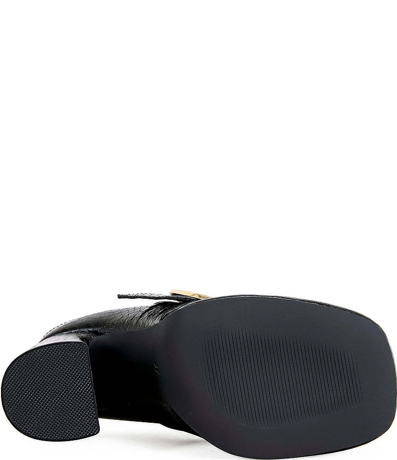 Azalea Wang Elysia Embossed Big Buckle Block Heel Platform Mules