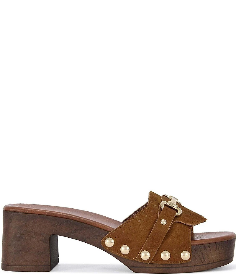 Azalea Wang Epsilon Kiltie Bit Buckle Studded Slide Sandals