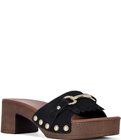 Azalea Wang Epsilon Kiltie Bit Buckle Studded Slide Sandals