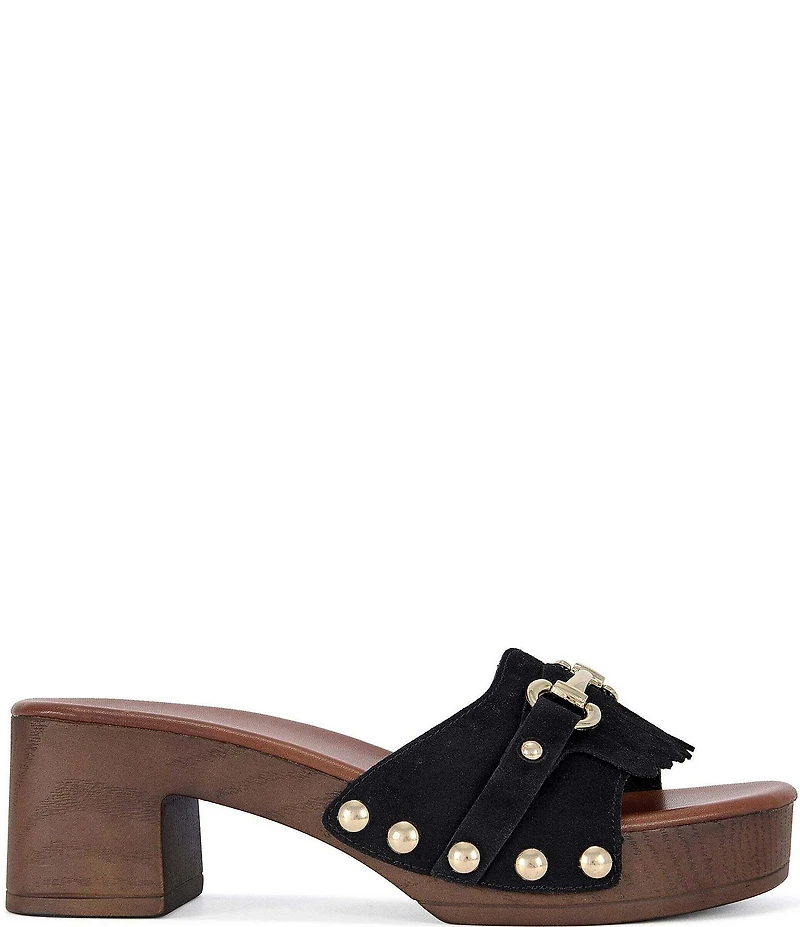 Azalea Wang Epsilon Kiltie Bit Buckle Studded Slide Sandals