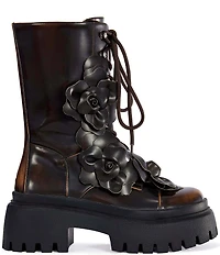 Azalea Wang Etra Applique Flowers Combat Mid Boots
