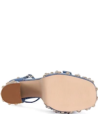 Azalea Wang Evgenia Studded Denim Platform Block Heel Sandals