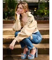 Azalea Wang Evgenia Studded Denim Platform Block Heel Sandals