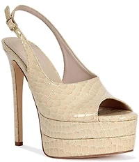 Azalea Wang Exactly Croco Embossed Slingback Peep Toe Platform Dress Sandals