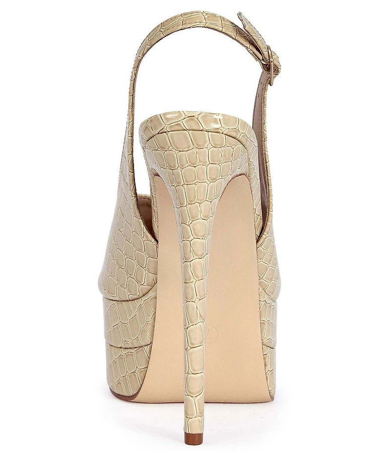 Azalea Wang Exactly Croco Embossed Slingback Peep Toe Platform Dress Sandals