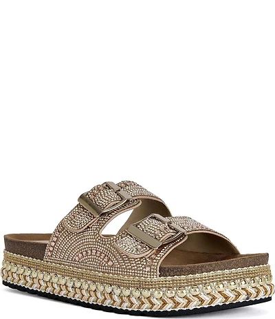 Azalea Wang Ezri Rhinestone Studded Platform Slide Sandals