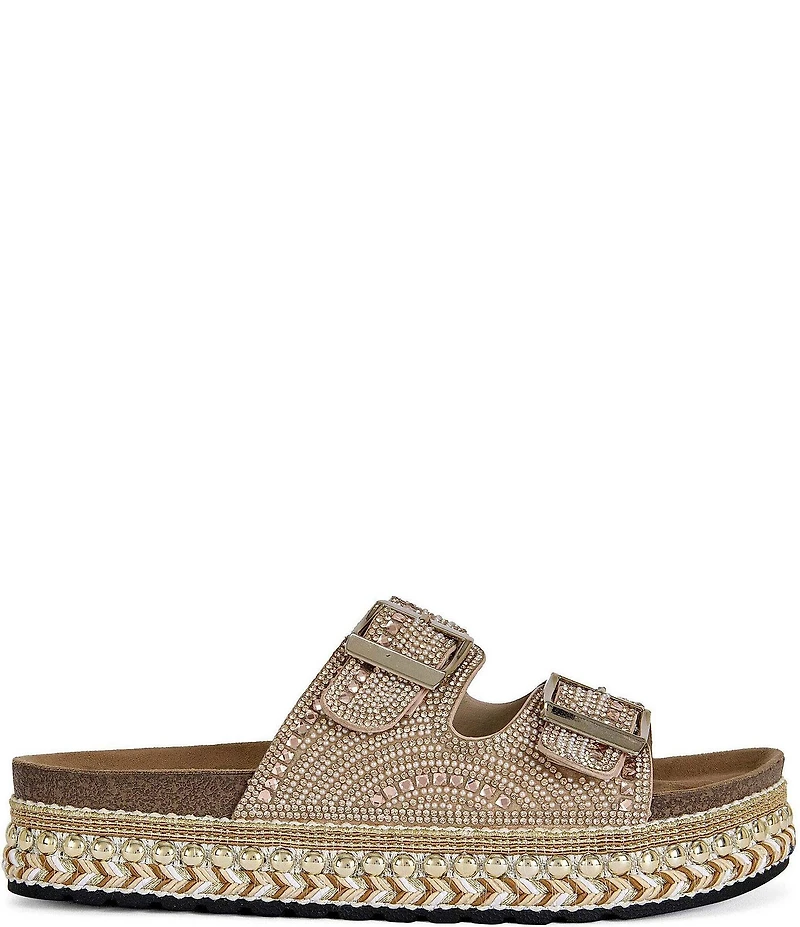 Azalea Wang Ezri Rhinestone Studded Platform Slide Sandals