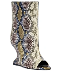 Azalea Wang Faoi Snake Print Peep Toe Sculpted Wedge Booties