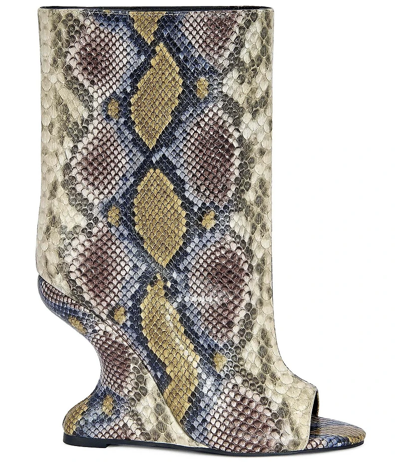 Azalea Wang Faoi Snake Print Peep Toe Sculpted Wedge Booties