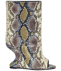 Azalea Wang Faoi Snake Print Peep Toe Sculpted Wedge Booties