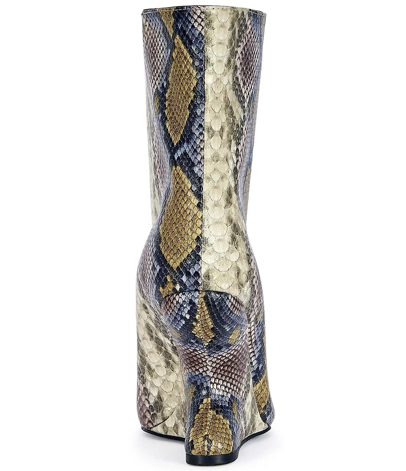 Azalea Wang Faoi Snake Print Peep Toe Sculpted Wedge Booties