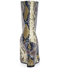 Azalea Wang Faoi Snake Print Peep Toe Sculpted Wedge Booties