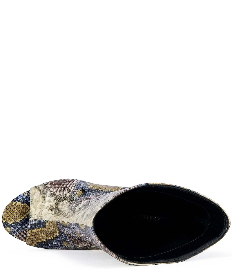 Azalea Wang Faoi Snake Print Peep Toe Sculpted Wedge Booties