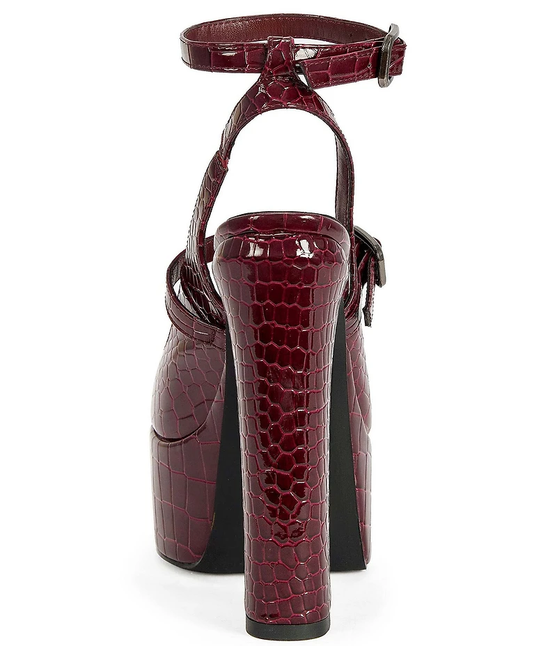 Azalea Wang Felicia Croco Embossed Patent Ankle Strap Mary Jane Block Heel Platform Pumps