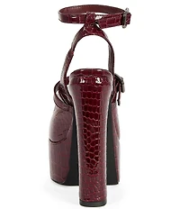 Azalea Wang Felicia Croco Embossed Patent Ankle Strap Mary Jane Block Heel Platform Pumps