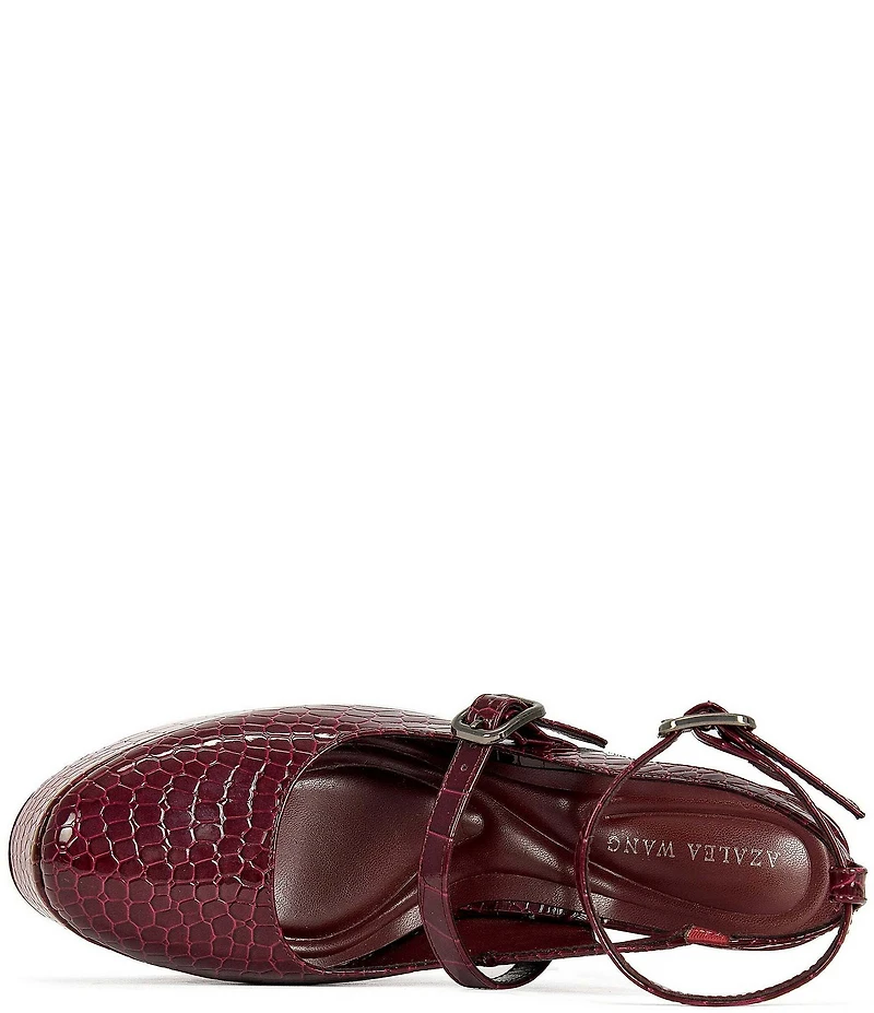 Azalea Wang Felicia Croco Embossed Patent Ankle Strap Mary Jane Block Heel Platform Pumps