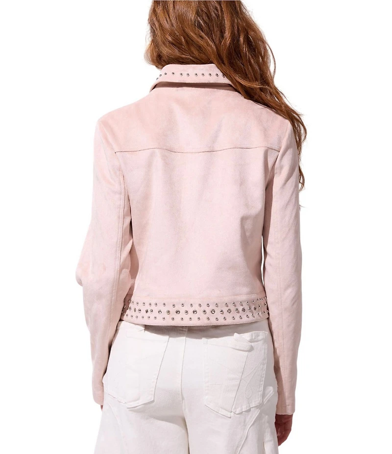 Azalea Wang Finlee Soft Blush Fringe Studded Trim Zip Front Jacket