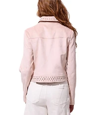 Azalea Wang Finlee Soft Blush Fringe Studded Trim Zip Front Jacket