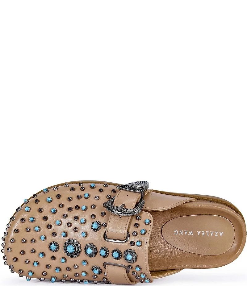 Azalea Wang Flair Turquoise Studded Clogs