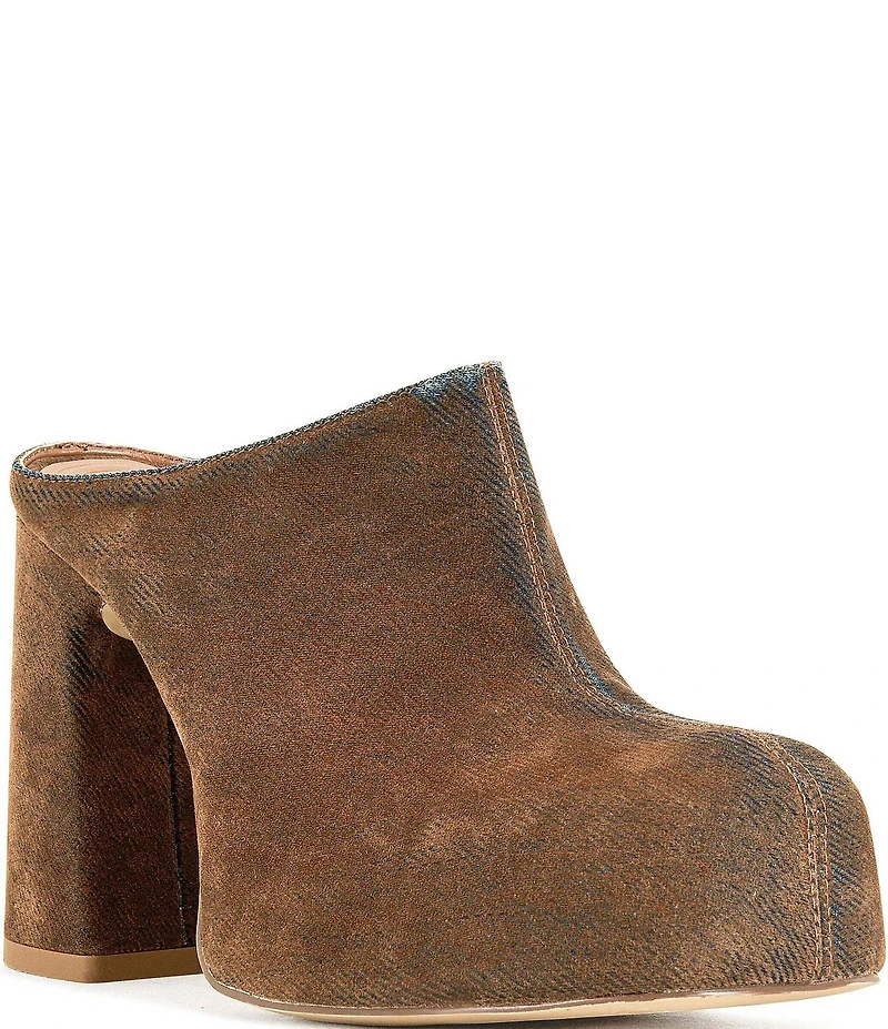 Azalea Wang Florea Denim Block Heel Platform Mules