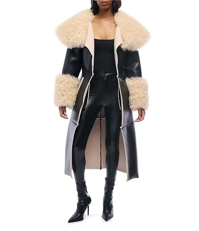 Azalea Wang Fluffy Oversized Neck Faux Fur Trim Snap Front Trench Jacket