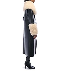 Azalea Wang Fluffy Oversized Neck Faux Fur Trim Snap Front Trench Jacket