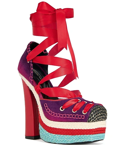 Azalea Wang Fonteyn Ombre Lace Up Ankle Tie Colorblock Platform Pumps