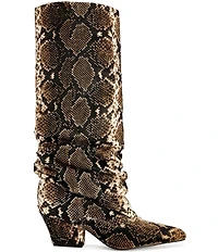 Azalea Wang Francoise Snake Print Suede Slouch Shaft Pointed Toe Tall Boots