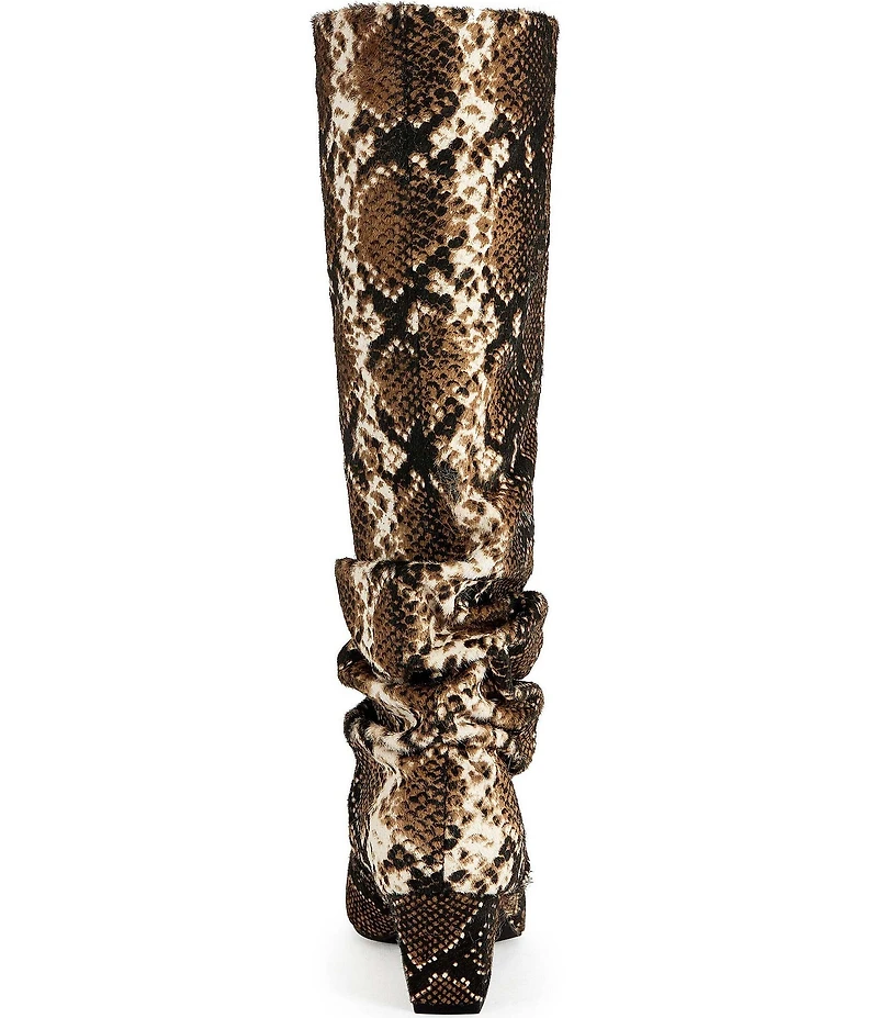 Azalea Wang Francoise Snake Print Suede Slouch Shaft Pointed Toe Tall Boots