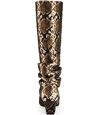 Azalea Wang Francoise Snake Print Suede Slouch Shaft Pointed Toe Tall Boots