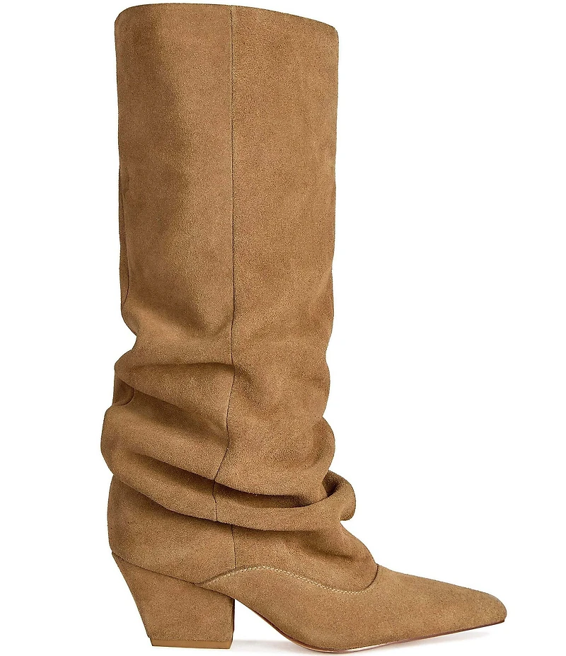 Azalea Wang Francoise Suede Slouch Shaft Pointed Toe Tall Boots