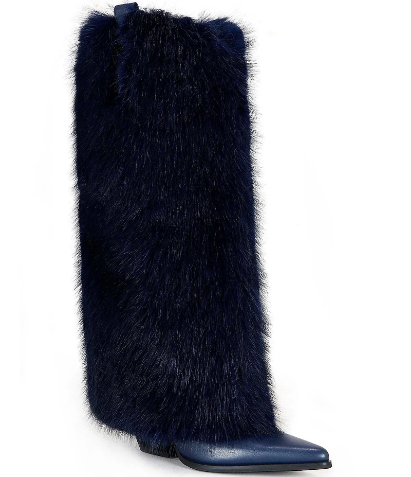 Azalea Wang Friata Faux Fur Pointed Toe Tall Boots