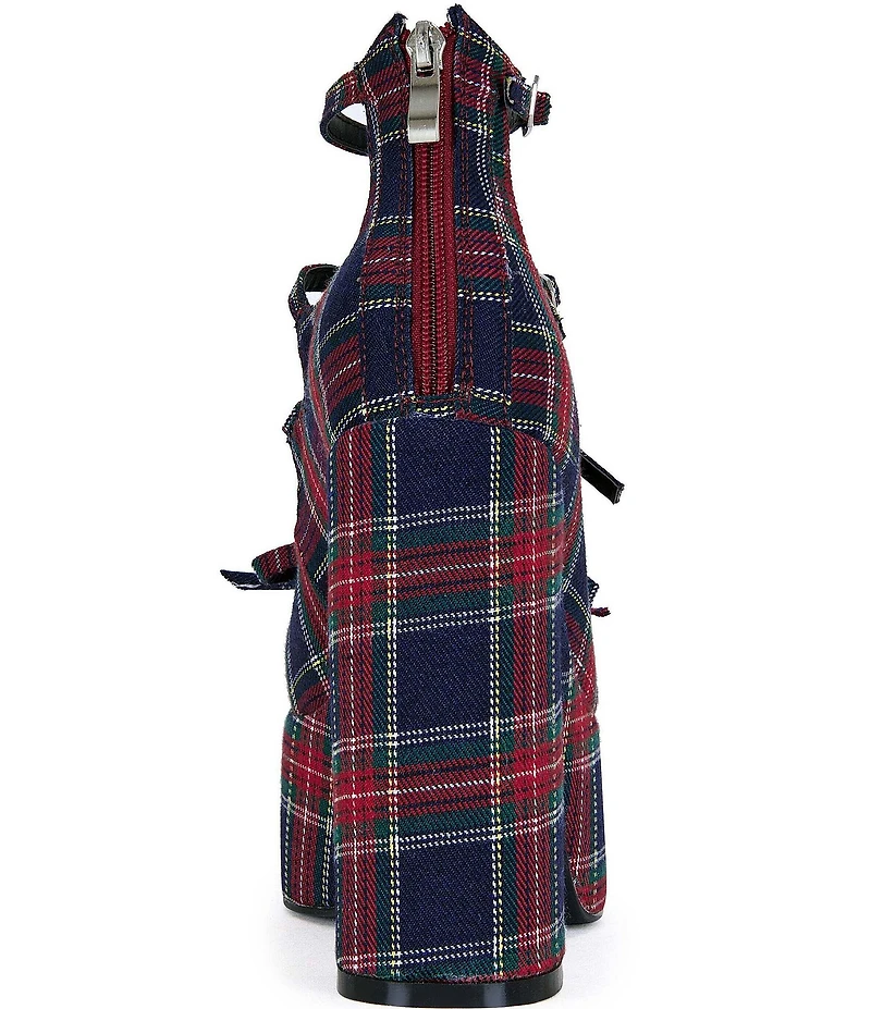 Azalea Wang Georgina Plaid Multi Strap Platform Block Heel Mary Janes