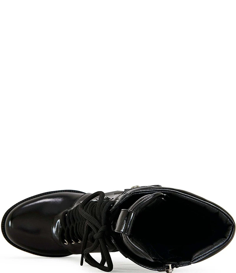 Azalea Wang Gernot Scaled Lace Up Platform Block Heel Mid Calf Boots