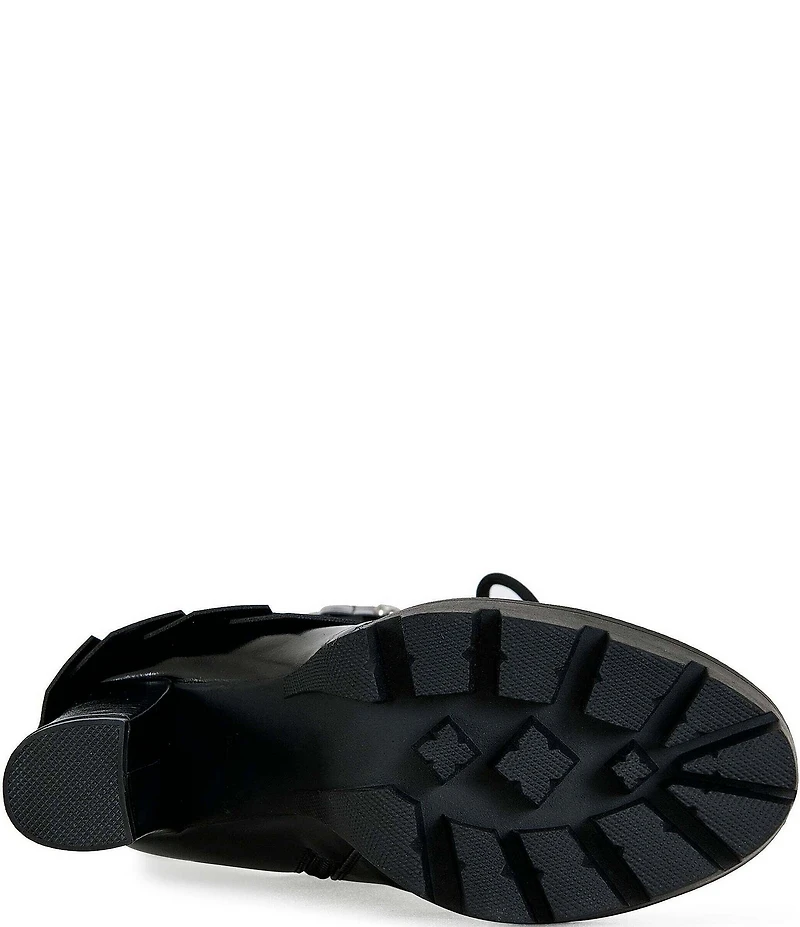 Azalea Wang Gernot Scaled Lace Up Platform Block Heel Mid Calf Boots